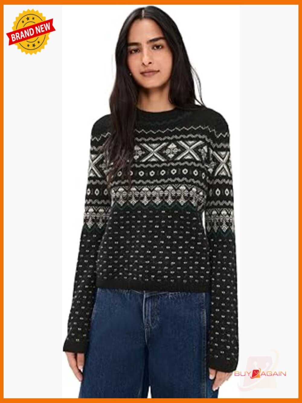 Cashmere Mock Neck Pullover Sweater, Fair Isle Pattern, Classic Fit